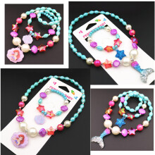 Children Beaded Necklace Bracelet Set Girls Star Shell Shaped Pendant Jewelry Sets Birthday Gift Necklace Bracelet Set
