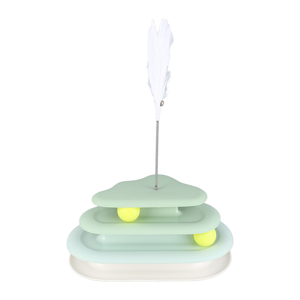 Cat Toy Roller 4 Level Turntable Cat Toys Balls Feather Interactive Mental Physical Exercise Puzzle Kitten Toys Matcha Green