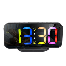 LED Mirror Electronic Clock Adjustable Brightness 6.7 Inch HD Digital Alarm Clock for Bedroom Living Room Office Black Shell Color Number