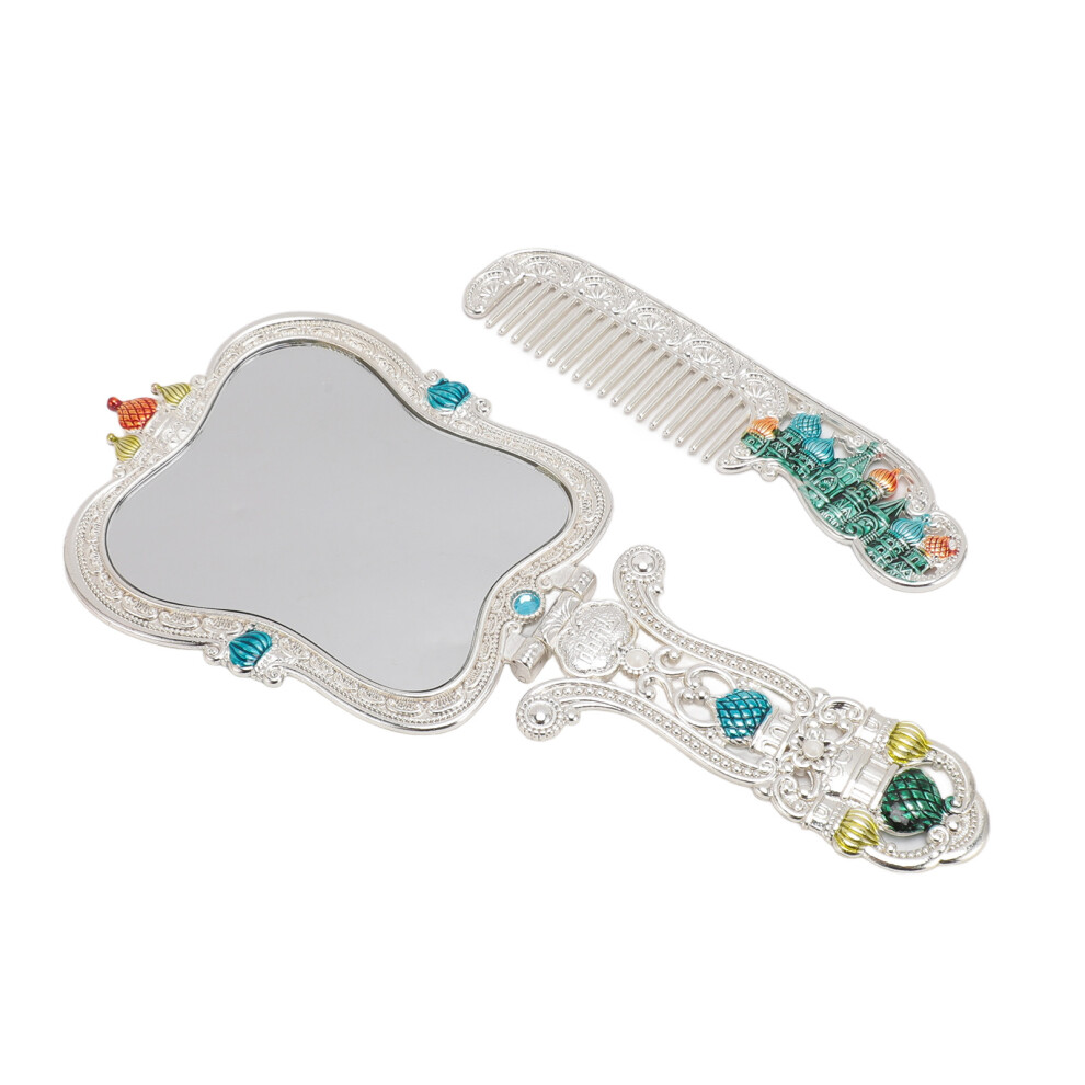Antique Mirror Comb Set Vintage Zinc Alloy Castle Handheld Mirror Comb Kit for Home Travel Use