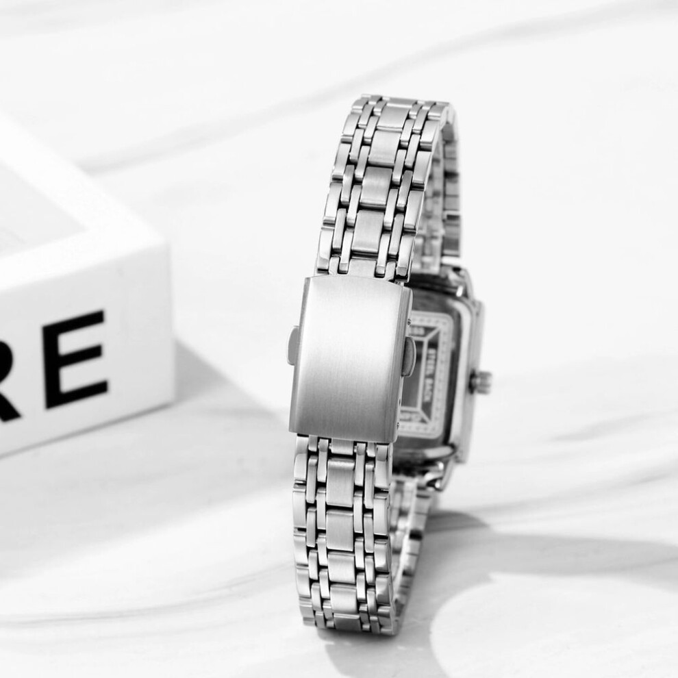 Stainless Steel Calendar Analog 3atm Waterproof Antique Roman Stylish Pair Watch Square Quartz Watch Silver Black Fashion Accessories Birthday