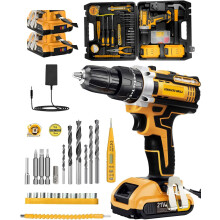 (2 Batteries 21V) Cordless Drill Set 21V, 25 3 Torque Combination Drill with 2.0AH Battery, 42N.m Max Electric Screwdriver Kit, 2 Variable Speeds