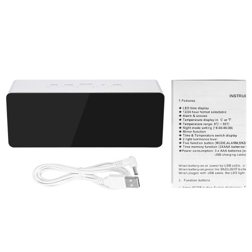 Multifunctional Plastic Mirror LED Night Light Thermometer Digital Wall Clock Lamp Alarm Clock 1