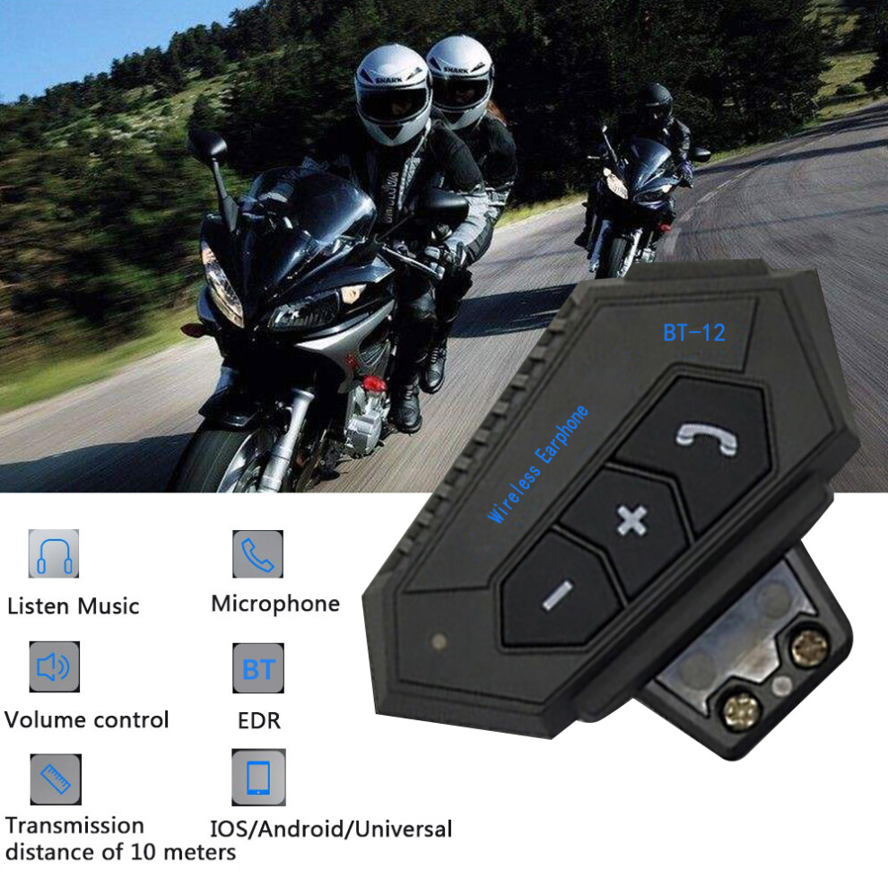 Bt-12 Motorcycle Bt Headset Helmet Headset With Microphone Motorcycle Bt Interphone For Phone Call And Music Black 9461324926680