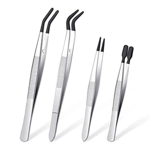4-teiliges Pinzettenset mit Gummispitzen PVC-beschichtet
