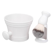 Herren-Wet-Shaving-Set mit Bürste, Seifenbehälter, Ständer – Weiß, 11 cm