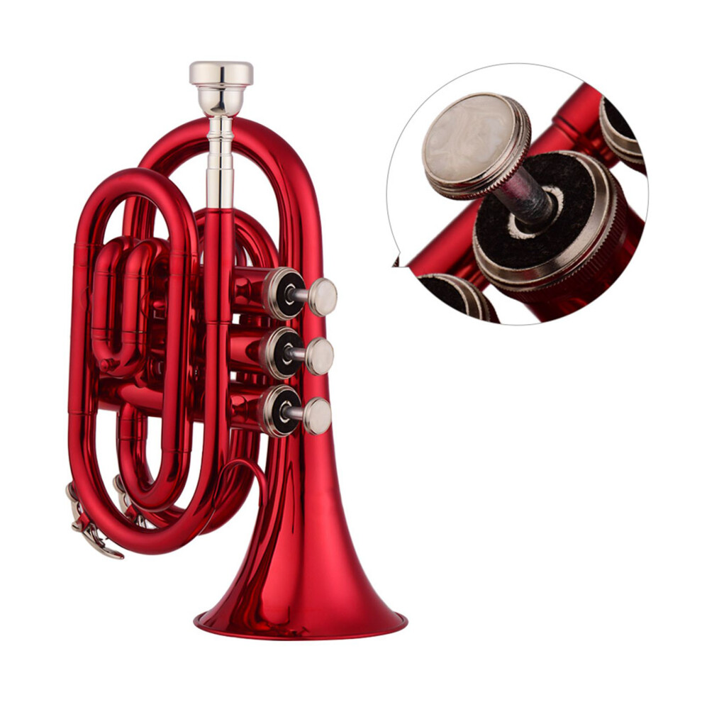 Mini Pocket Trumpet Bb Flat Brass Material Wind Instrument with Mouthpiece Gloves Cleaning Cloth Carrying Case