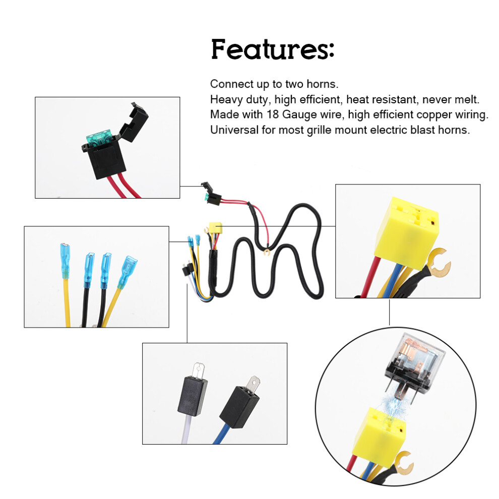 Universal 12V/24V Horn Cable Relay For Grille Mount Blast Tone Horns Motorcycle Horn Wire Wiring Harness Kit For Car Truck Relay Fuse 3641324933918