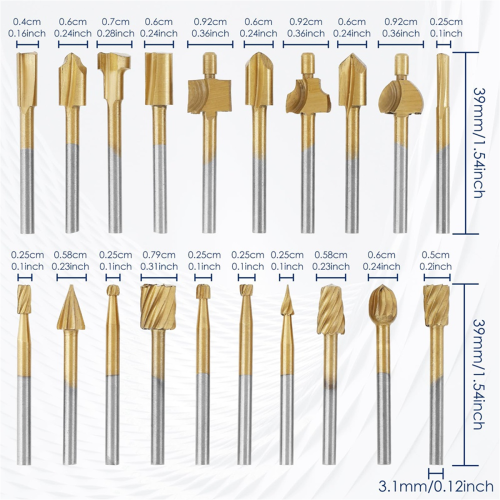20Pcs Wood Carving Bits Engraving Router Bit, HSS Rotary Burr Set 2