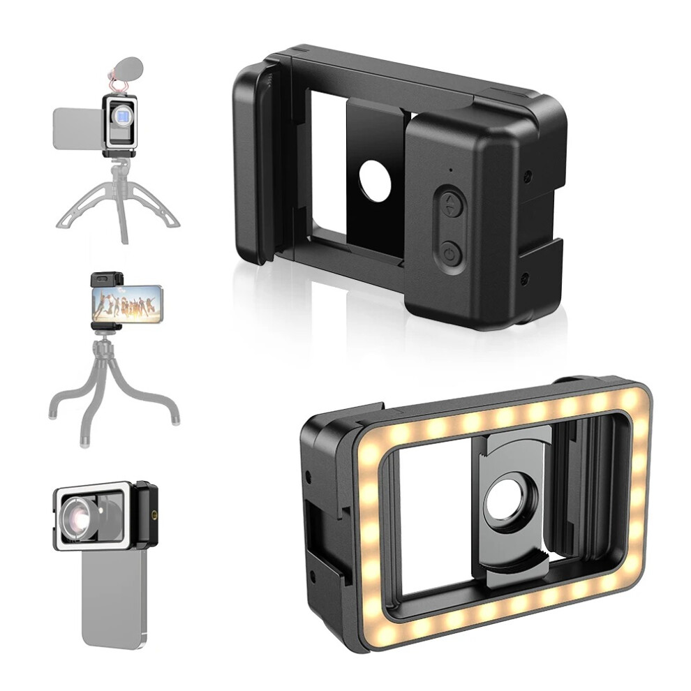 APEXEL FL23 Universal Phone Clip with 17mm + 37mm Thread LED Fill Light Cold Shoe Mount & 1/4in Screw Hole Lens Adapter Compatible with And