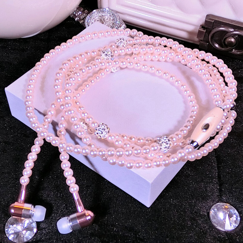Jewelry Pearl Necklace Stereo Earphones With Microphone 3.5Mm In-Ear Headphone Wired Headset Earbuds For Phone Girls 6951324939443
