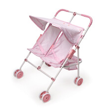 Badger Basket Doppel-Doll-Stroller - Faltbarer Tandem-Buggy für Puppen mit Überdach, Korb & Sicherheitsgurten - Leichtes Spielzeug