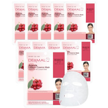 DERMAL Acerola Collagen Essence Facial Mask Sheet 23g Pakke med 10 - Hudrensning reducerer pletter Elasticitetspleje Daglig hudbehandlingsl?sning