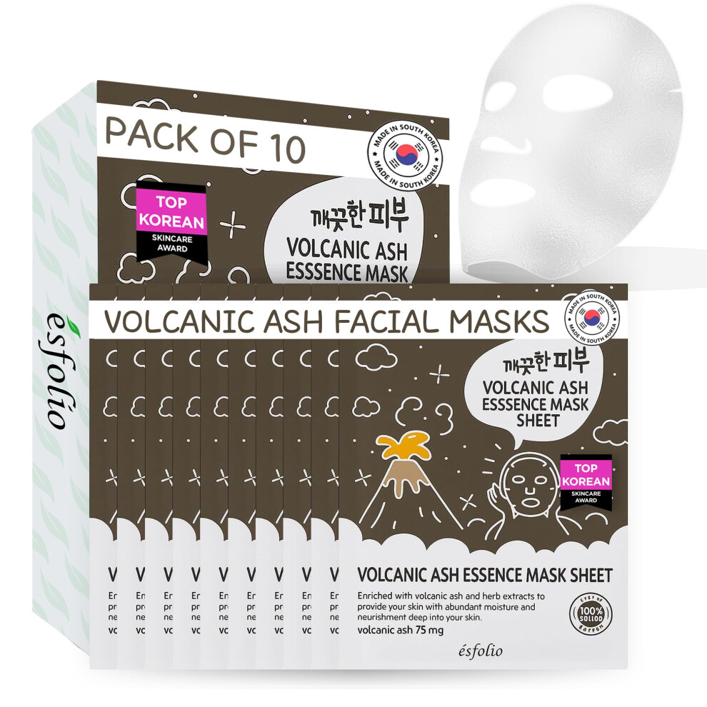 Esfolio Volcanic Ash Face Mask - Deep Cleansing Korean Sheet Mask For Pore Care, Oil Control, Acne-Prone & Oily Skin - Hydrating & Purifying Skincare