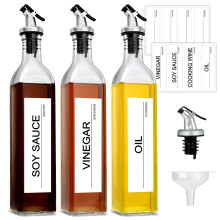 Dispenser de Azeite e Vinagre GMISUN 3 Pack 17oz, Para Cozinha, Garrafa de Vidro com Bico e Funil