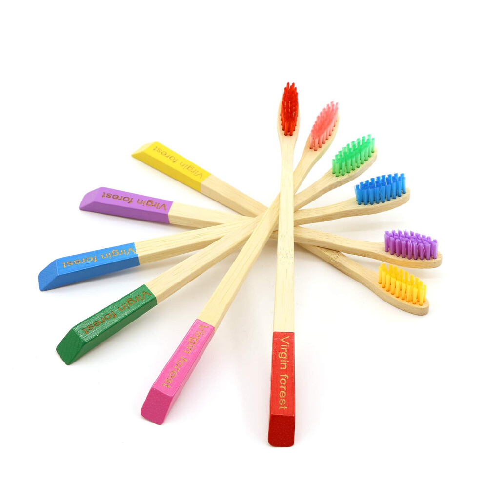 Virgin Forest Bamboo Toothbrush Natural Eco Friendly Wood Toothbrushes Biodegradable Charcoal Tooth Brush Pack of 6