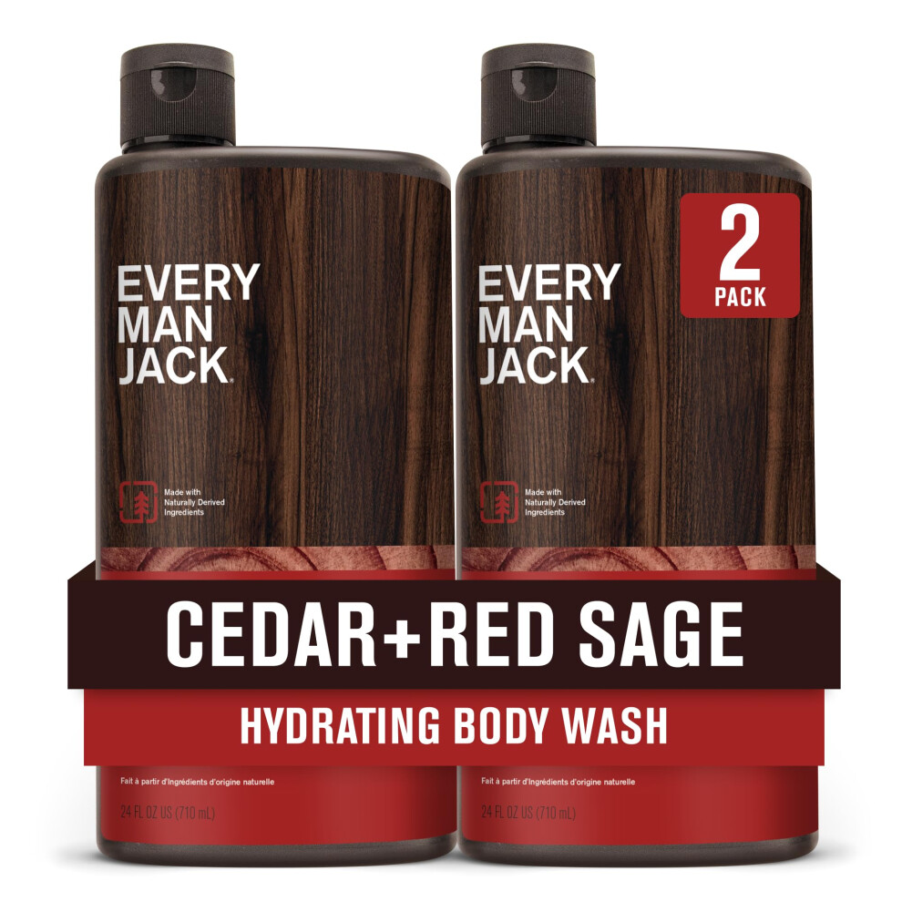 Every Man Jack Red Nourishing Cedar + Sage Mens Body Wash For All Skin Types - Naturally Derived Ingredients - Cleanse And Hydrate Skin With Coconut A