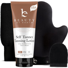 Self Tanner Kit - USA Made with Organic & Natural Ingredients, Tanning Lotion with Glove & Exfoliating Mitt, Non Toxic Gradual Tan Lotion, Sunless Tan