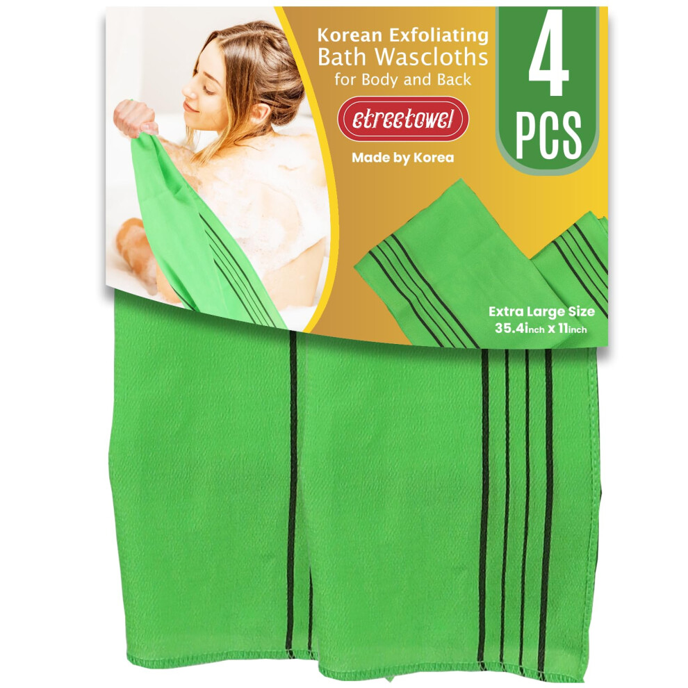 Etreetowel Extra Large Size 35.4" X 11" (4 Pcs) Korean Asian Exfoliating Bath Washcloths Mitt Scrub For Body And Back Washcloth Glove Viscose Rayon To