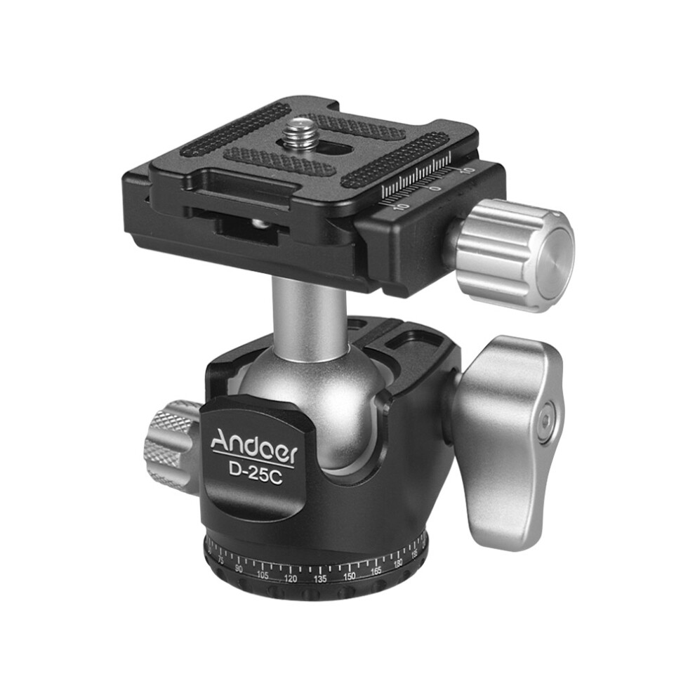 Andoer D-25C Cnc Machining Aluminum Alloy Double Notch Ball Head Mini Ballhead Low Center Of Gravity For Manfrotto Tripod Monopod For Dslr 8441324961189