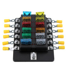 12 Way Blade Fuse Box Holder Fuse Blocks with Red LED Indicator 10Pcs Fuses 10Pcs Terminals for Car Boat Marine Caravan Truck 12V 24V