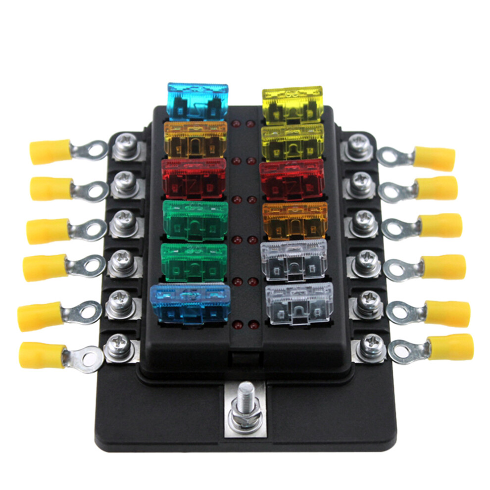 12 Way Blade Fuse Box Holder Fuse Blocks With Red Led Indicator 10Pcs Fuses 10Pcs Terminals For Car Boat Marine Caravan Truck 12V 24V 9311324981991