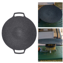 Round Griddle Anti Stick Coating Aluminum Alloy Double Handle Round Grill Pan for Picnic BBQ 30cm / 11.8in