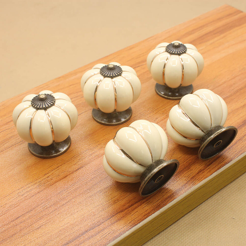 Ceramic Pumpkin Door Knob Drawer Cupboard Wardrobe Furniture Pull Handle (Ivory White) 9331324991448