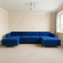 (Blue Velvet) SNOOZE Large U Shape Bella Corner Sofa Set Plush Velvet 6 Seater Sofa