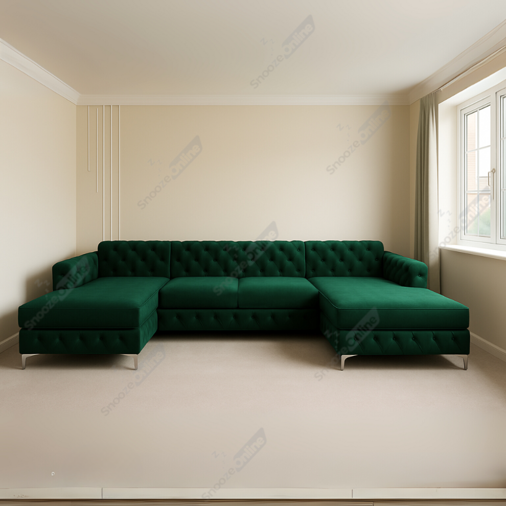 Photos - Sofa  SNOOZE Large U Shape Bella Corner  Set Plush Velvet 6 Seater (Green Velvet)