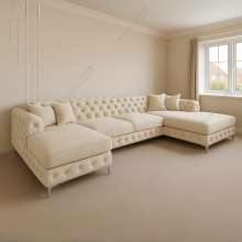 (Cream Velvet) SNOOZE Large U Shape Bella Corner Sofa Set Plush Velvet 6 Seater Sofa