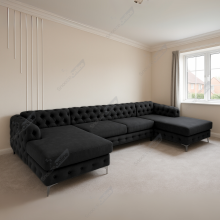(Black Velvet) SNOOZE Large U Shape Bella Corner Sofa Set Plush Velvet 6 Seater Sofa