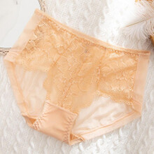 (almond, L) Underwear Female Lace Seamless Antibacterial Large Cotton Thin Sexy Ice Silk Mid Waist Briefs