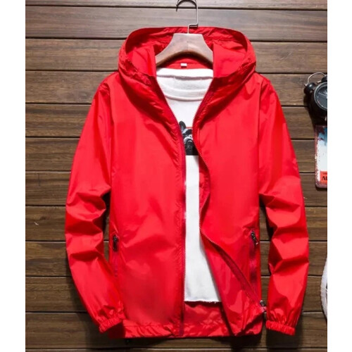 (4XL, Red) Men's Waterproof Rain Jacket Hooded Breathable Lightweight Windbreaker Outwear