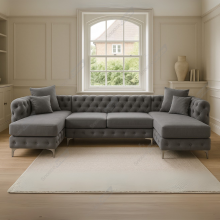 (Grey Velvet) SNOOZE Large U Shape Corner Sofa Set Monaco Plush Velvet 6 Seater Sofa Hand Made UK