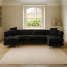 (Black Velvet) SNOOZE Large U Shape Corner Sofa Set Monaco Plush Velvet 6 Seater Sofa Hand Made UK