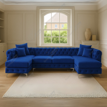 (Blue Velvet) SNOOZE Large U Shape Corner Sofa Set Monaco Plush Velvet 6 Seater Sofa Hand Made UK