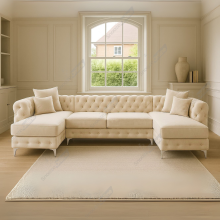 (Cream Velvet) SNOOZE Large U Shape Corner Sofa Set Monaco Plush Velvet 6 Seater Sofa Hand Made UK