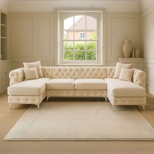 (Cream Velvet) SNOOZE Large U Shape Corner Sofa Set Monaco Plush Velvet 6 Seater Sofa Hand Made UK