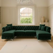 (Green Velvet) SNOOZE Large U Shape Corner Sofa Set Monaco Plush Velvet 6 Seater Sofa Hand Made UK