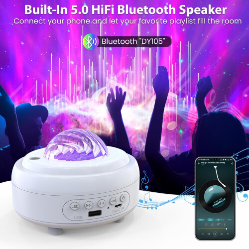 Galaxy Projector with Bluetooth Speaker, Night Light Star Projector for Bedroom, 8 Modes Lights (White) 2