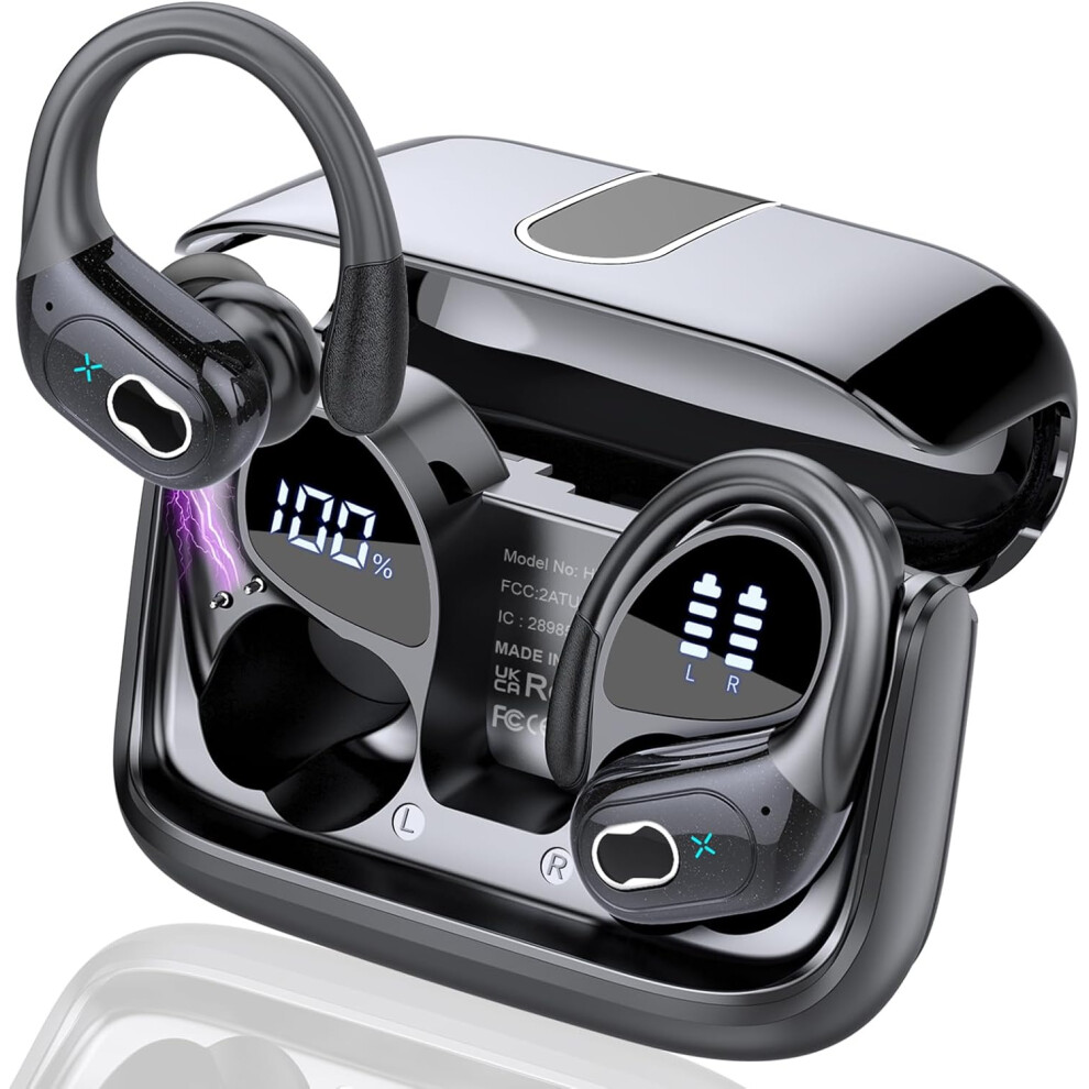 Wireless Earbuds Bluetooth 5.4 Headphone Sport, Bluetooth Earbuds Stereo Deep Bass Over Ear Bud with Earhooks(Black)-image-OPC-PHX6MJB-NEW