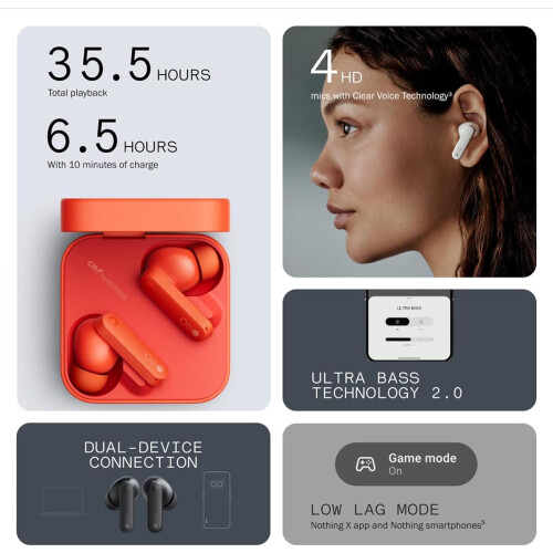 Wireless Bluetooth Earbuds, 42dB Noise Cancelling Earbuds, Dirac HD Audio, 35.5H Playtime(White) 2