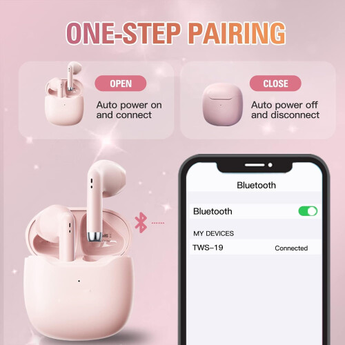 True Wireless Earbuds Bluetooth 5.3 with Microphone for Working Out Noise Canceling Bluetooth Earbuds Deep Bass TWS(Pink) 1