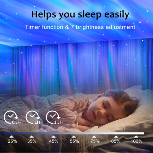 Dual Effect Night Light , 14 Colors and White Noise Projector Light, Timer & Remote Control (White) 2