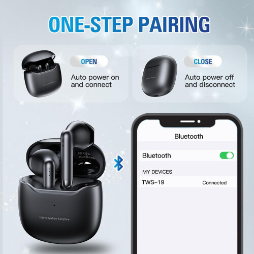 True Wireless Earbuds Bluetooth 5.3 with Microphone for Working Out Noise Canceling Bluetooth Earbuds Deep Bass TWS(Black) 1