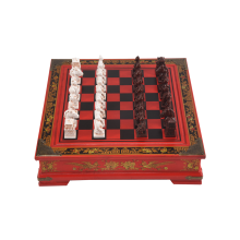 Houten schaakspel, Chinees retro, terracotta, oud, snijwerk, hars, schaakstuk, kerst, verjaardag, premium cadeau