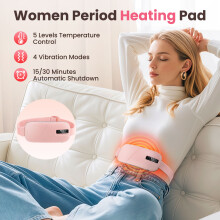 Heating Belt for Period Pain Relief, Vibrating Massage, Digital Display, Pink One Size, Smart Temperature Control