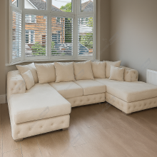 (Cream Velvet) SNOOZE Large Corner U Shape Sofa Velvet Ashton Scatter Back Sofa