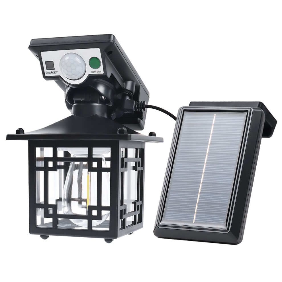 3W Adjustable LED Solar PIR Sensor Oriental Square Wall Lantern Light, 3 Lighting Modes, 6500K Daylight, Portable Solar Panel